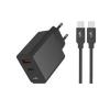 Compatibile Adattatore Caricatore da rete 20W (1 Type-C PD 20W + 1 USB tipo A QC 18W). con cavo TypeC-TypeC 1M black. Massimo output simultaneo: 20W. HS-H43TYPTYPB