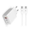 Compatibile Adattatore Caricatore da rete 20W (1 Type-C PD 20W + 1 USB tipo A QC 18W). con cavo TypeC-TypeC 1M white. Massimo output simultaneo: 20W.  HS-H43TYPTYPW