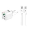 Caricatore rete PD 30W (Type-C PD 30W + USB 18W 3A) con cavo TypeC - TypeC 1M white HS-H29TYPTYPW
